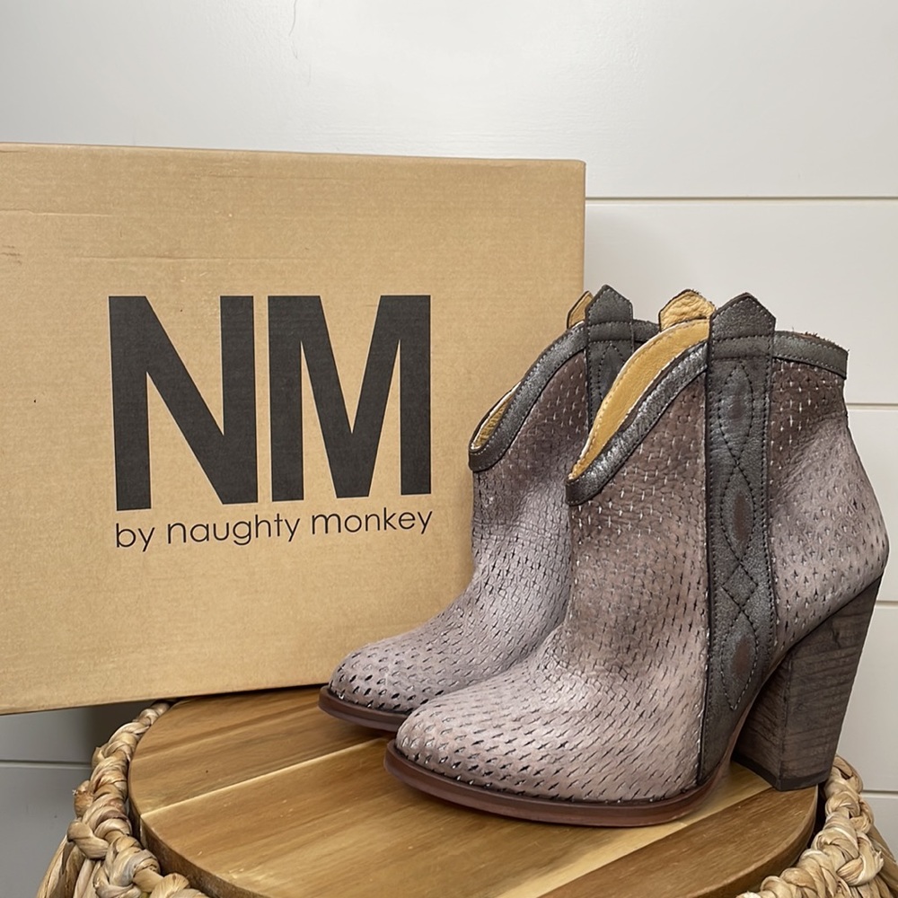 NEW Hazel Blues NM by Naughty Monkey Rita Bootie Grey Brown Distressed Leather 6